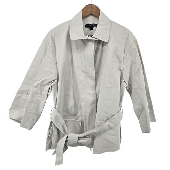 Lafayette 148 New York Jackets & Blazers - Lafayette 148 New York Jacket Womens L Beige Belted Cotton Linen 3/4 Sleeve